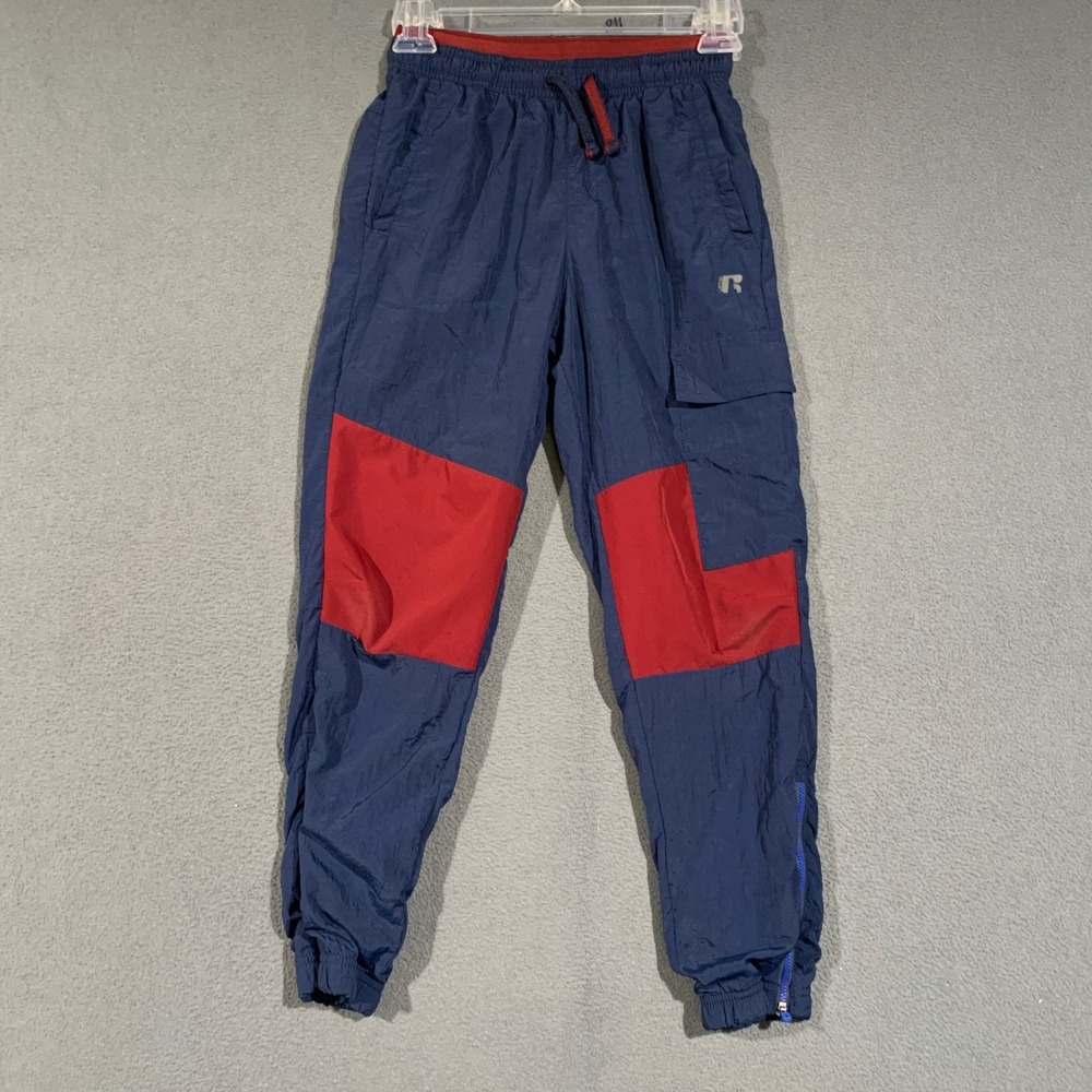 Russell Athletic Track Pants Kids Large 10-12 Blue Red Colorblock Windbreaker